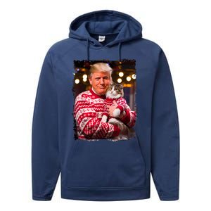 Funny Trump Christmas Sweater For Cat Lovers Xmas Pajamas Performance Fleece Hoodie