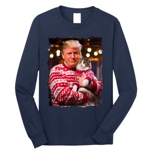 Funny Trump Christmas Sweater For Cat Lovers Xmas Pajamas Long Sleeve Shirt