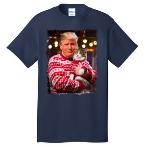 Funny Trump Christmas Sweater For Cat Lovers Xmas Pajamas Tall T-Shirt