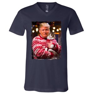 Funny Trump Christmas Sweater For Cat Lovers Xmas Pajamas V-Neck T-Shirt