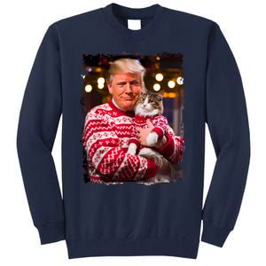 Funny Trump Christmas Sweater For Cat Lovers Xmas Pajamas Tall Sweatshirt