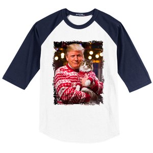 Funny Trump Christmas Sweater For Cat Lovers Xmas Pajamas Baseball Sleeve Shirt