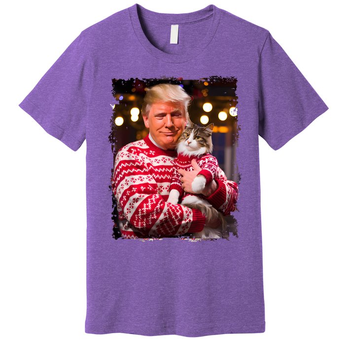 Funny Trump Christmas Sweater For Cat Lovers Xmas Pajamas Premium T-Shirt