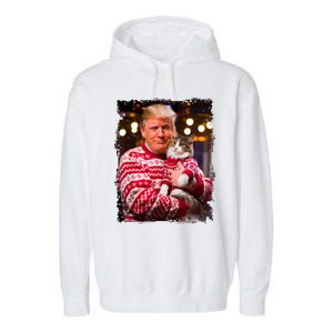 Funny Trump Christmas Sweater For Cat Lovers Xmas Pajamas Garment-Dyed Fleece Hoodie