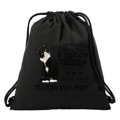 Funny Tuxedo Cat Mom Quote Tuxie Cat Gift Drawstring Bag