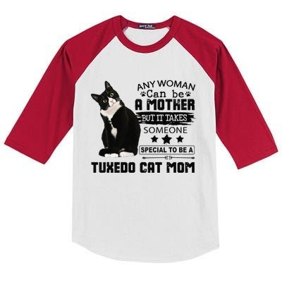 Funny Tuxedo Cat Mom Quote Tuxie Cat Gift Kids Colorblock Raglan Jersey