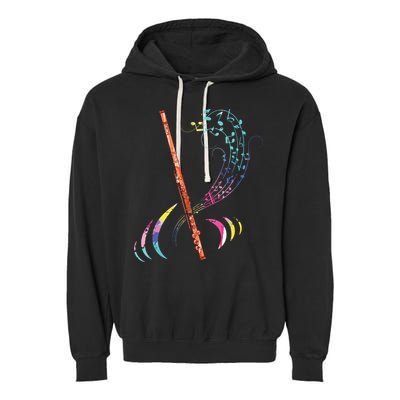 Flutist Treble Clef Classical Music Colorful Flute Garment-Dyed Fleece Hoodie