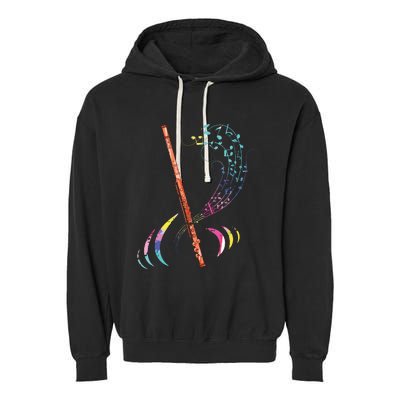 Flutist Treble Clef Classical Music Colorful Flute Garment-Dyed Fleece Hoodie