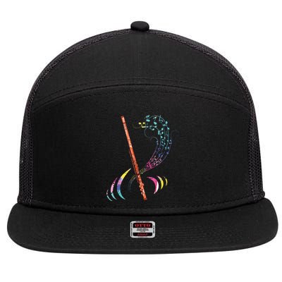 Flutist Treble Clef Classical Music Colorful Flute 7 Panel Mesh Trucker Snapback Hat