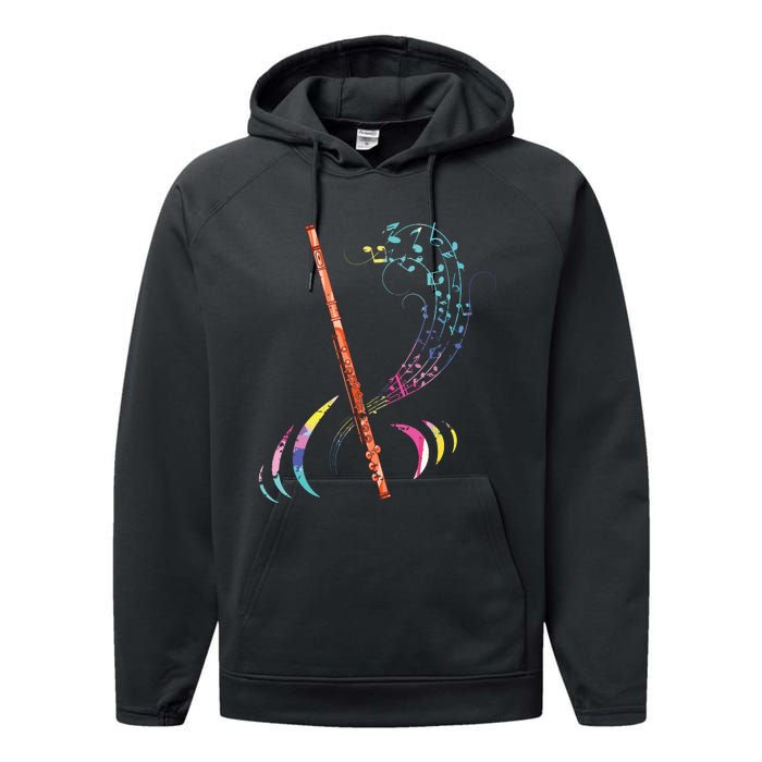 Flutist Treble Clef Classical Music Colorful Flute Performance Fleece Hoodie