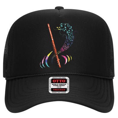 Flutist Treble Clef Classical Music Colorful Flute High Crown Mesh Back Trucker Hat