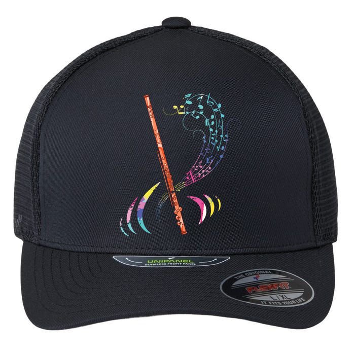 Flutist Treble Clef Classical Music Colorful Flute Flexfit Unipanel Trucker Cap