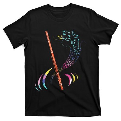 Flutist Treble Clef Classical Music Colorful Flute T-Shirt