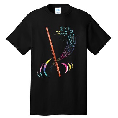 Flutist Treble Clef Classical Music Colorful Flute Tall T-Shirt