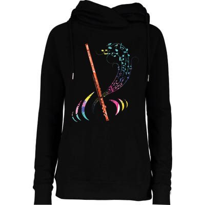 Flutist Treble Clef Classical Music Colorful Flute Womens Funnel Neck Pullover Hood