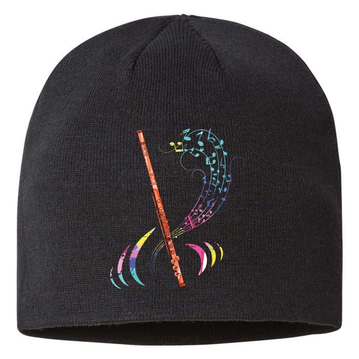 Flutist Treble Clef Classical Music Colorful Flute Sustainable Beanie