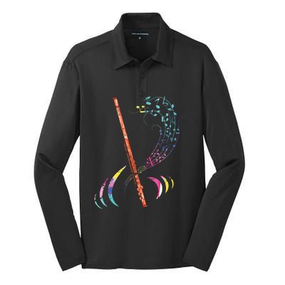 Flutist Treble Clef Classical Music Colorful Flute Silk Touch Performance Long Sleeve Polo