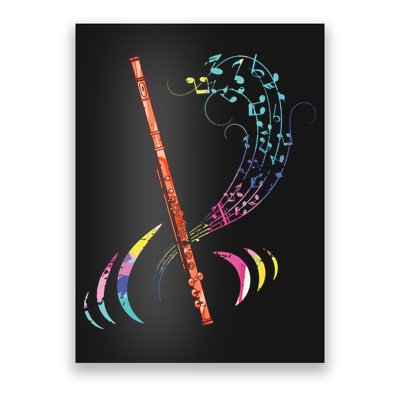 Flutist Treble Clef Classical Music Colorful Flute Poster