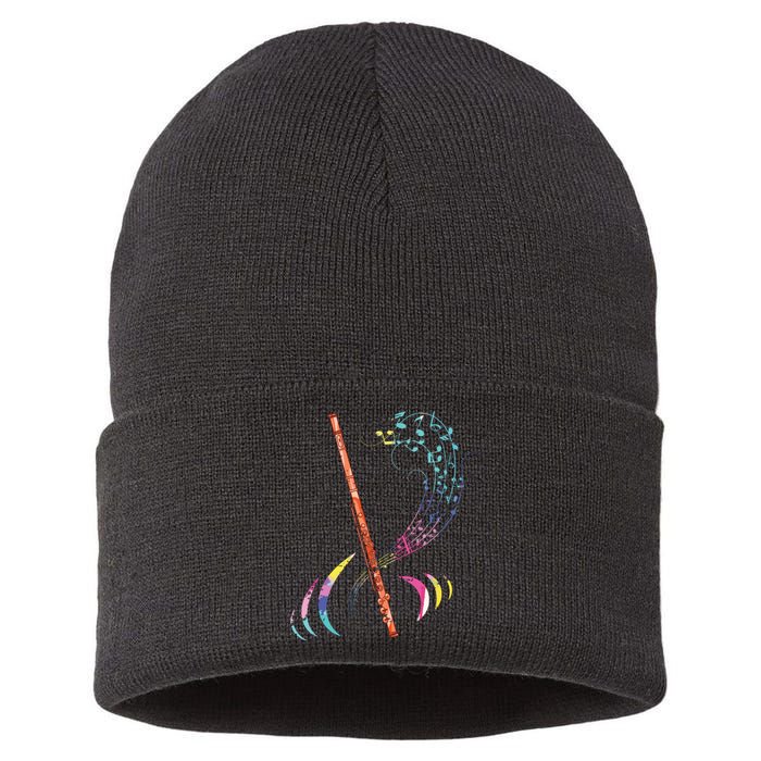 Flutist Treble Clef Classical Music Colorful Flute Sustainable Knit Beanie