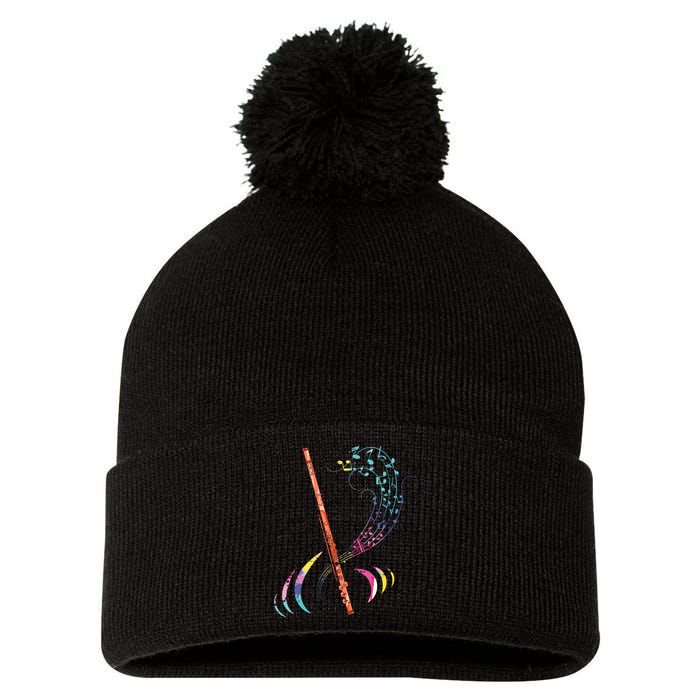 Flutist Treble Clef Classical Music Colorful Flute Pom Pom 12in Knit Beanie