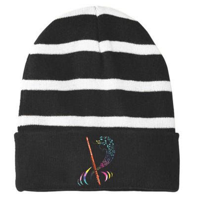 Flutist Treble Clef Classical Music Colorful Flute Striped Beanie with Solid Band