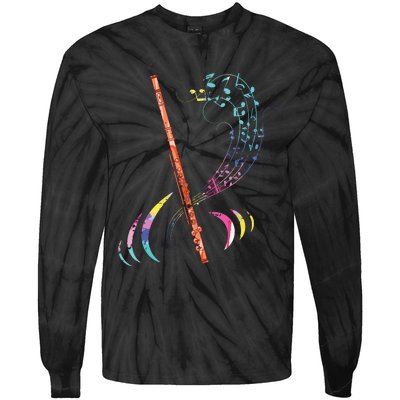 Flutist Treble Clef Classical Music Colorful Flute Tie-Dye Long Sleeve Shirt