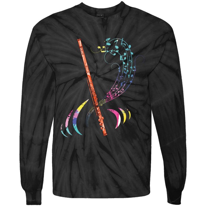 Flutist Treble Clef Classical Music Colorful Flute Tie-Dye Long Sleeve Shirt