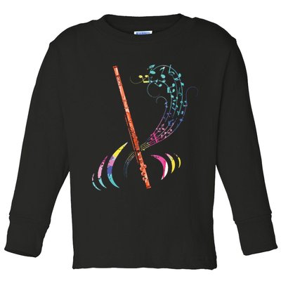 Flutist Treble Clef Classical Music Colorful Flute Toddler Long Sleeve Shirt