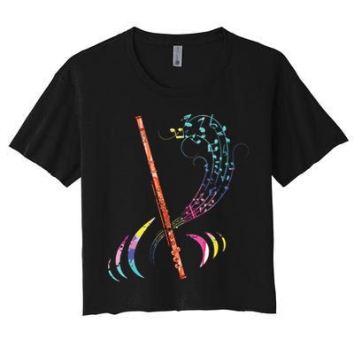 Flutist Treble Clef Classical Music Colorful Flute Crop Top