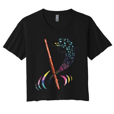 Flutist Treble Clef Classical Music Colorful Flute Women's Crop Top Tee