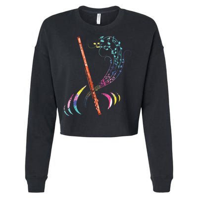 Flutist Treble Clef Classical Music Colorful Flute Cropped Pullover Crew