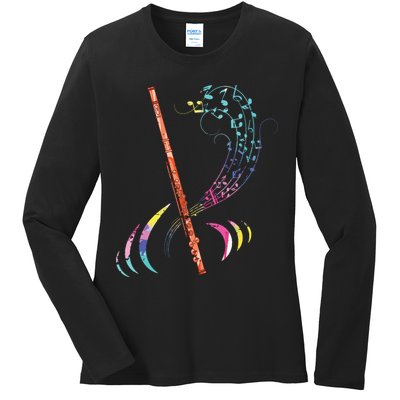 Flutist Treble Clef Classical Music Colorful Flute Ladies Long Sleeve Shirt