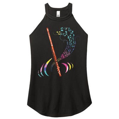 Flutist Treble Clef Classical Music Colorful Flute Women's Perfect Tri Rocker Tank