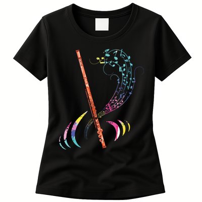 Flutist Treble Clef Classical Music Colorful Flute Womens T-Shirt