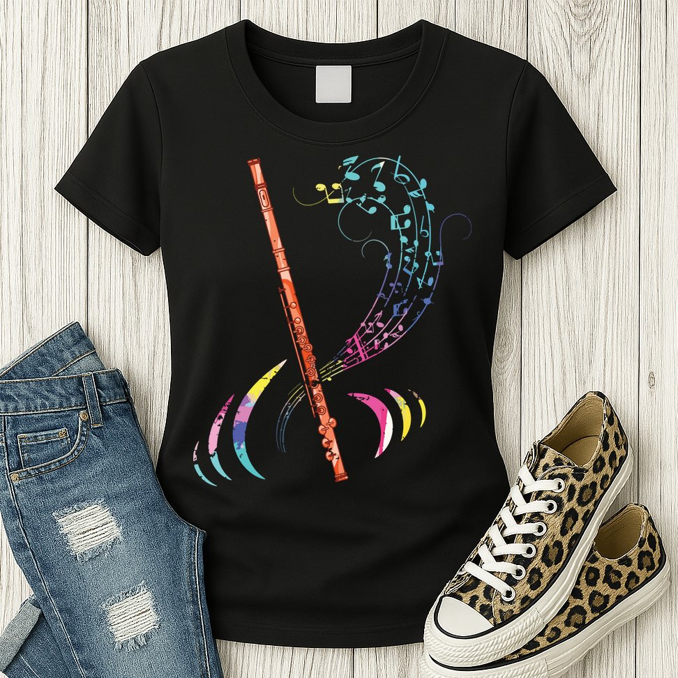 Flutist Treble Clef Classical Music Colorful Flute Womens T-Shirt