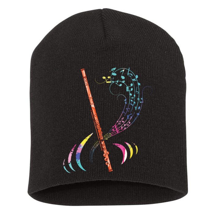 Flutist Treble Clef Classical Music Colorful Flute Short Acrylic Beanie