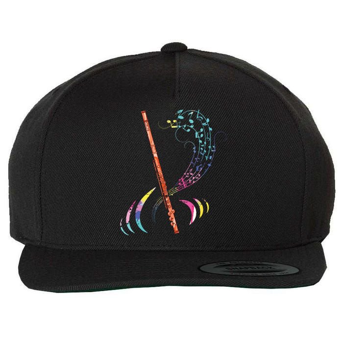 Flutist Treble Clef Classical Music Colorful Flute Wool Snapback Cap