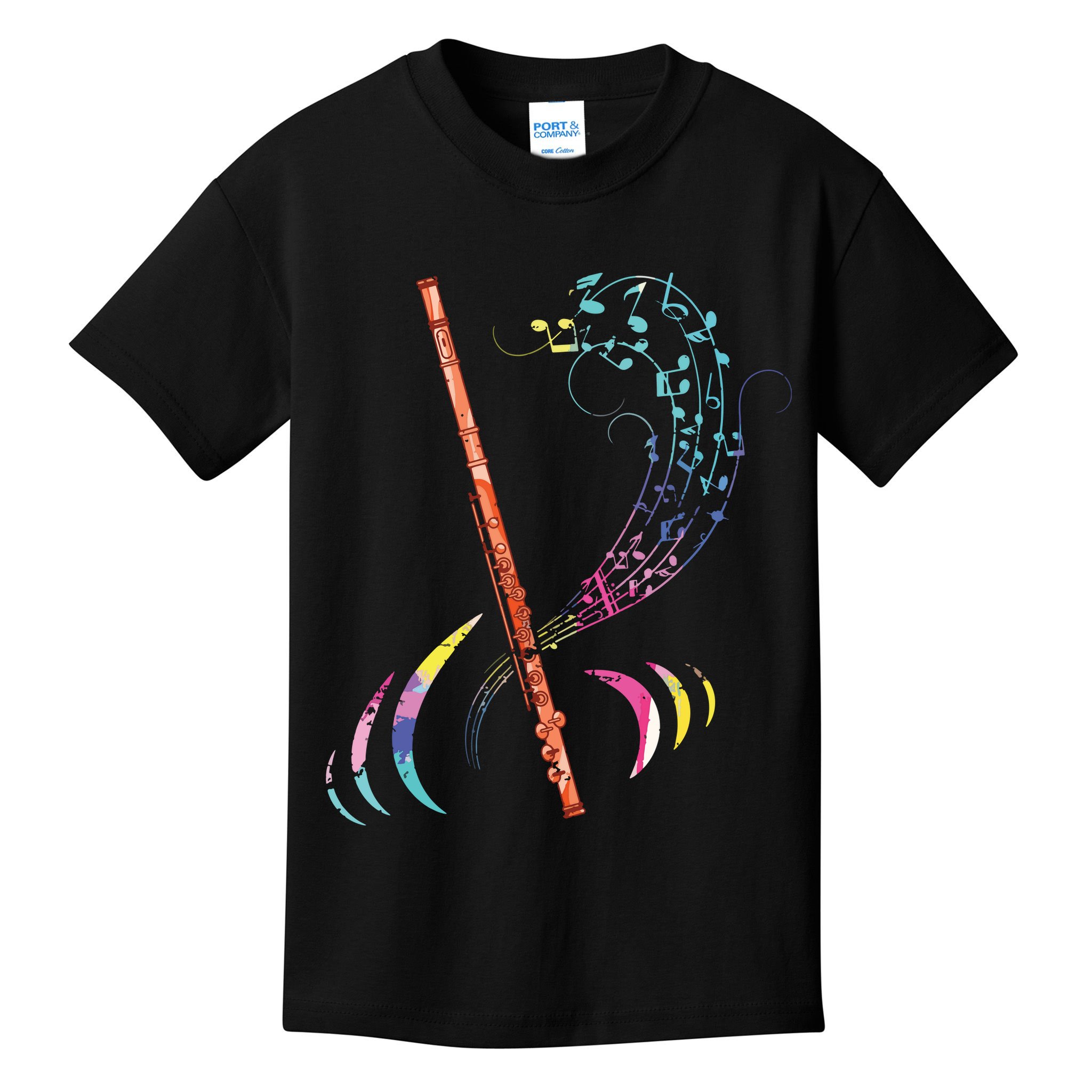 Flutist Treble Clef Classical Music Colorful Flute Kids T-Shirt