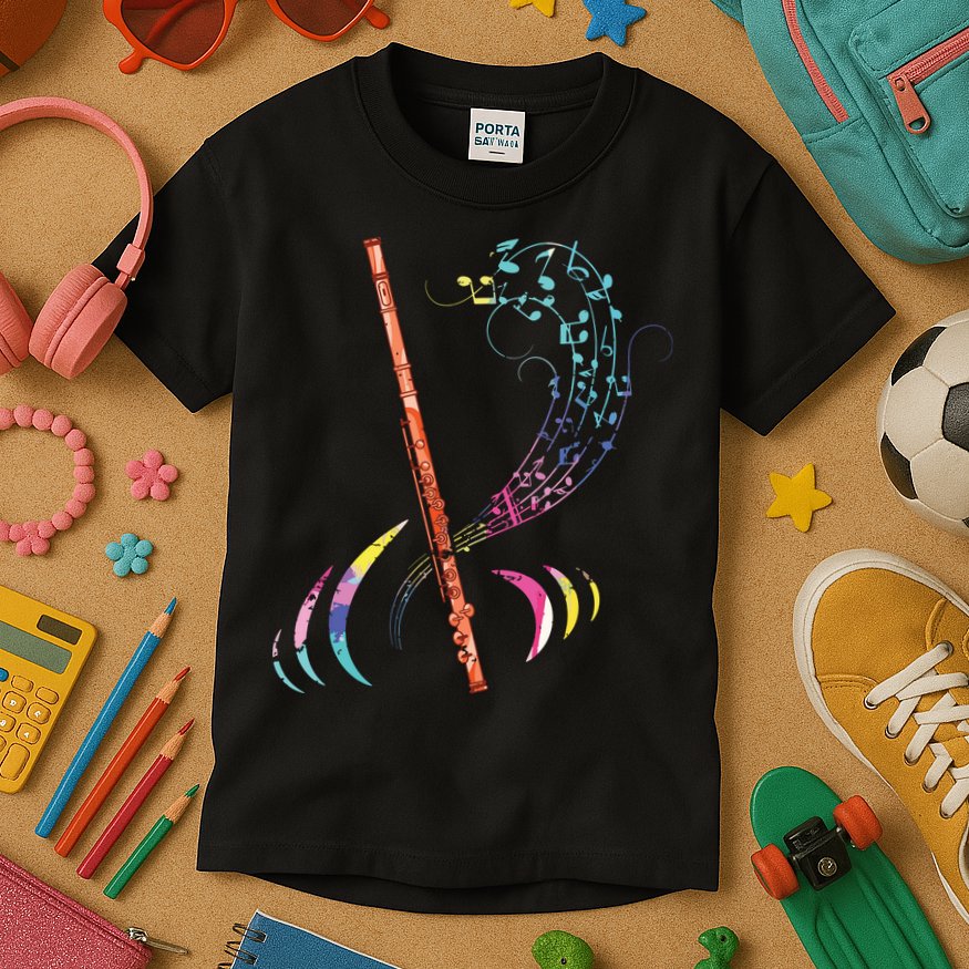 Flutist Treble Clef Classical Music Colorful Flute Kids T-Shirt
