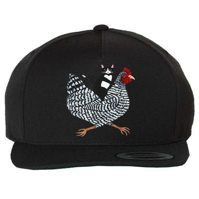 Funny Tuxedo Cat On A Chicken Funny Chicken Gifts Lover Tee Wool Snapback Cap