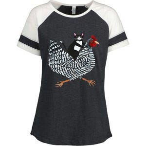 Funny Tuxedo Cat On A Chicken Funny Chicken Gifts Lover Tee Enza Ladies Jersey Colorblock Tee