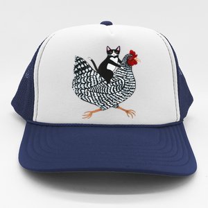 Funny Tuxedo Cat On A Chicken Funny Chicken Gifts Lover Tee Trucker Hat