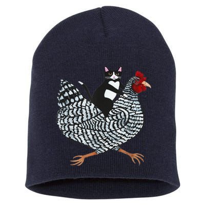 Funny Tuxedo Cat On A Chicken Funny Chicken Gifts Lover Tee Short Acrylic Beanie