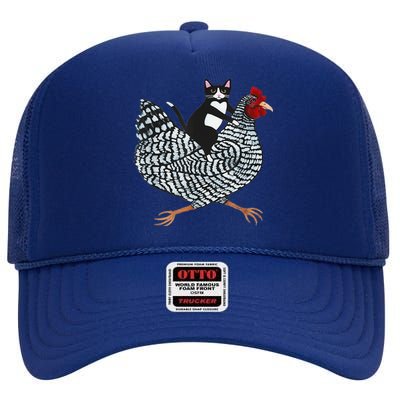 Funny Tuxedo Cat On A Chicken Funny Chicken Gifts Lover Tee High Crown Mesh Back Trucker Hat