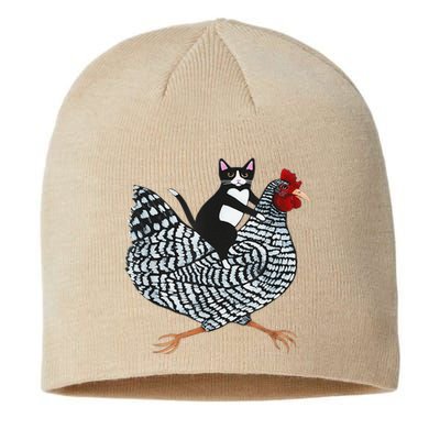 Funny Tuxedo Cat On A Chicken Funny Chicken Gifts Lover Tee Sustainable Beanie