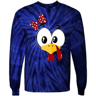 Funny Thanksgiving Cute Turkey Face Costume Autumn Tie-Dye Long Sleeve Shirt