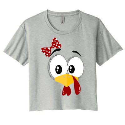 Funny Thanksgiving Cute Turkey Face Costume Autumn Women's Crop Top Tee