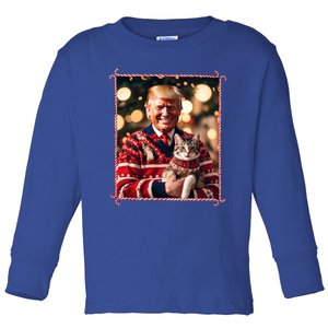 Funny Trump Christmas For Cat Lovers Gift Toddler Long Sleeve Shirt