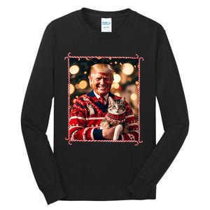 Funny Trump Christmas Sweater For Cat Lovers Tall Long Sleeve T-Shirt