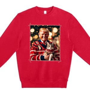 Funny Trump Christmas Sweater For Cat Lovers Premium Crewneck Sweatshirt